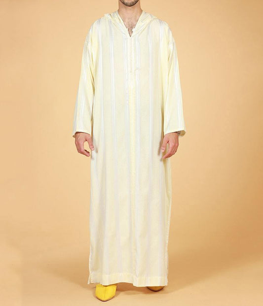 Elegant Moroccan Hooded Djellaba - Yellow Moroccan Thobe