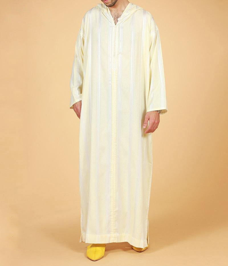 Elegant Moroccan Hooded Djellaba - Yellow Moroccan Thobe