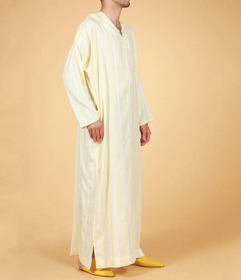 Elegant Moroccan Hooded Djellaba - Yellow Moroccan Thobe