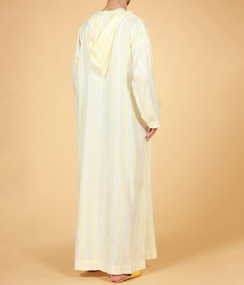 Elegant Moroccan Hooded Djellaba - Yellow Moroccan Thobe