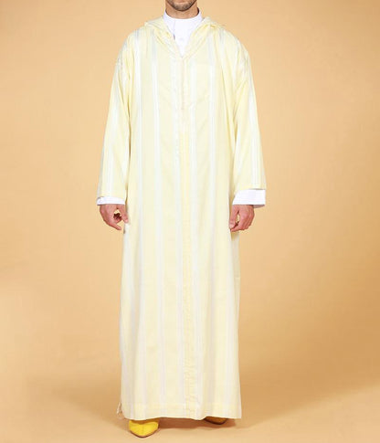 Elegant Moroccan Hooded Djellaba - Yellow Moroccan Thobe