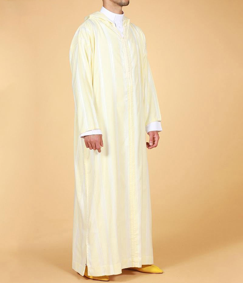 Elegant Moroccan Hooded Djellaba - Yellow Moroccan Thobe