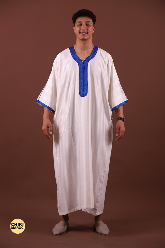 Elegant White Moroccan Thobe for Men - Traditional Garment