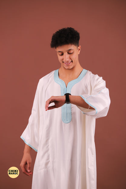 Elegant White Moroccan Thobe for Men - Traditional Garment