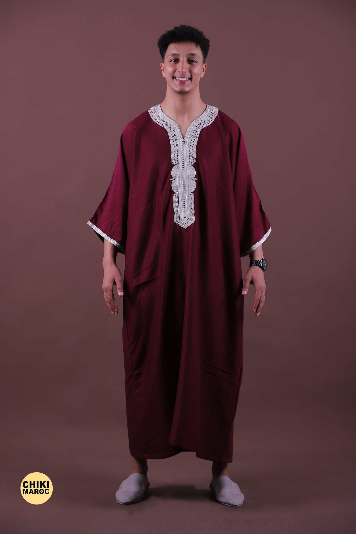 Red & Grey Moroccan Thobe for Men - Traditional & Elegant Djellaba