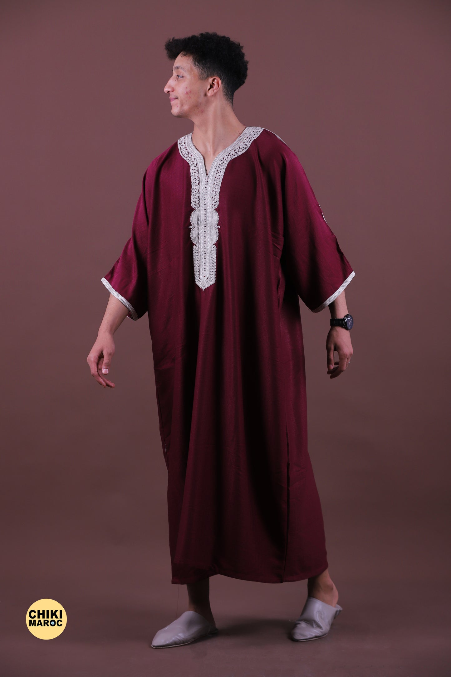 Red & Grey Moroccan Thobe for Men - Traditional & Elegant Djellaba