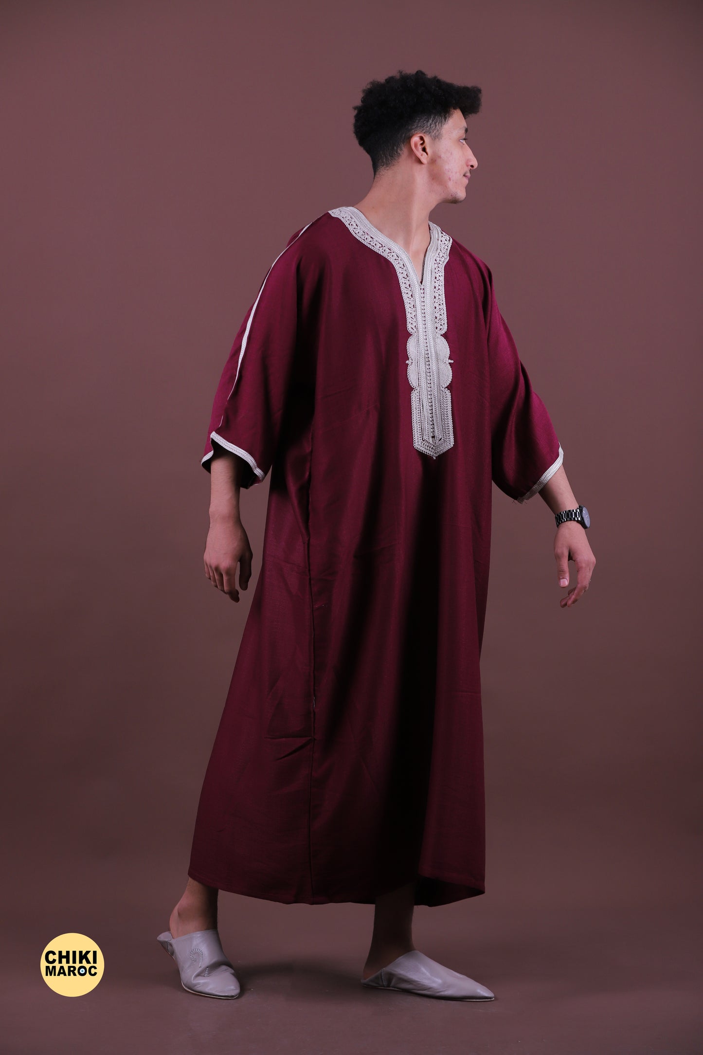 Red & Grey Moroccan Thobe for Men - Traditional & Elegant Djellaba