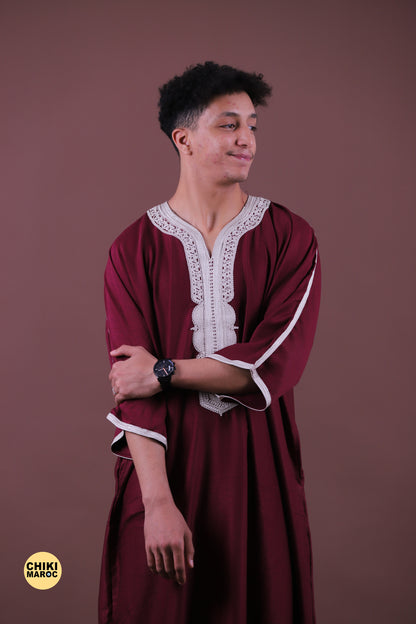 Red & Grey Moroccan Thobe for Men - Traditional & Elegant Djellaba