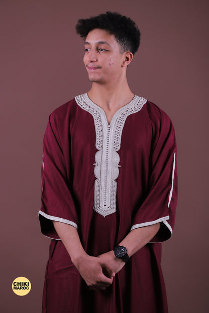 Red & Grey Moroccan Thobe for Men - Traditional & Elegant Djellaba