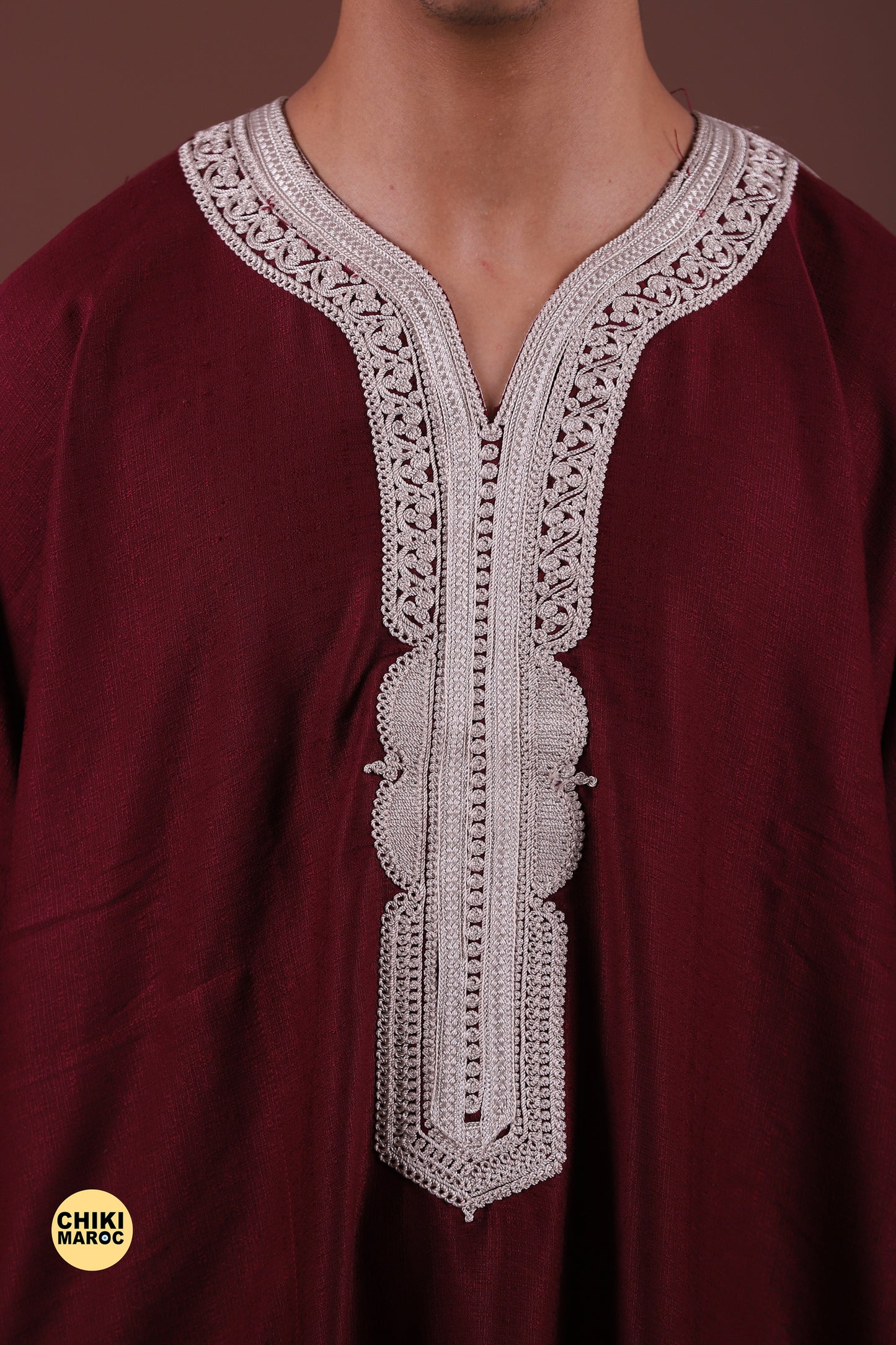 Red & Grey Moroccan Thobe for Men - Traditional & Elegant Djellaba