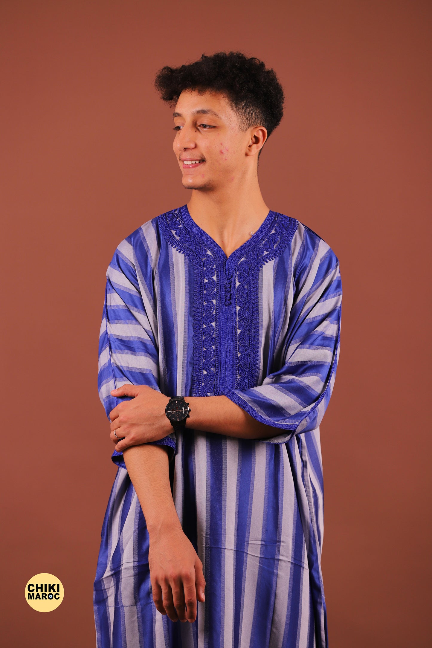 Striped Blue & Grey Moroccan Thobe for Men - Traditional & Stylish