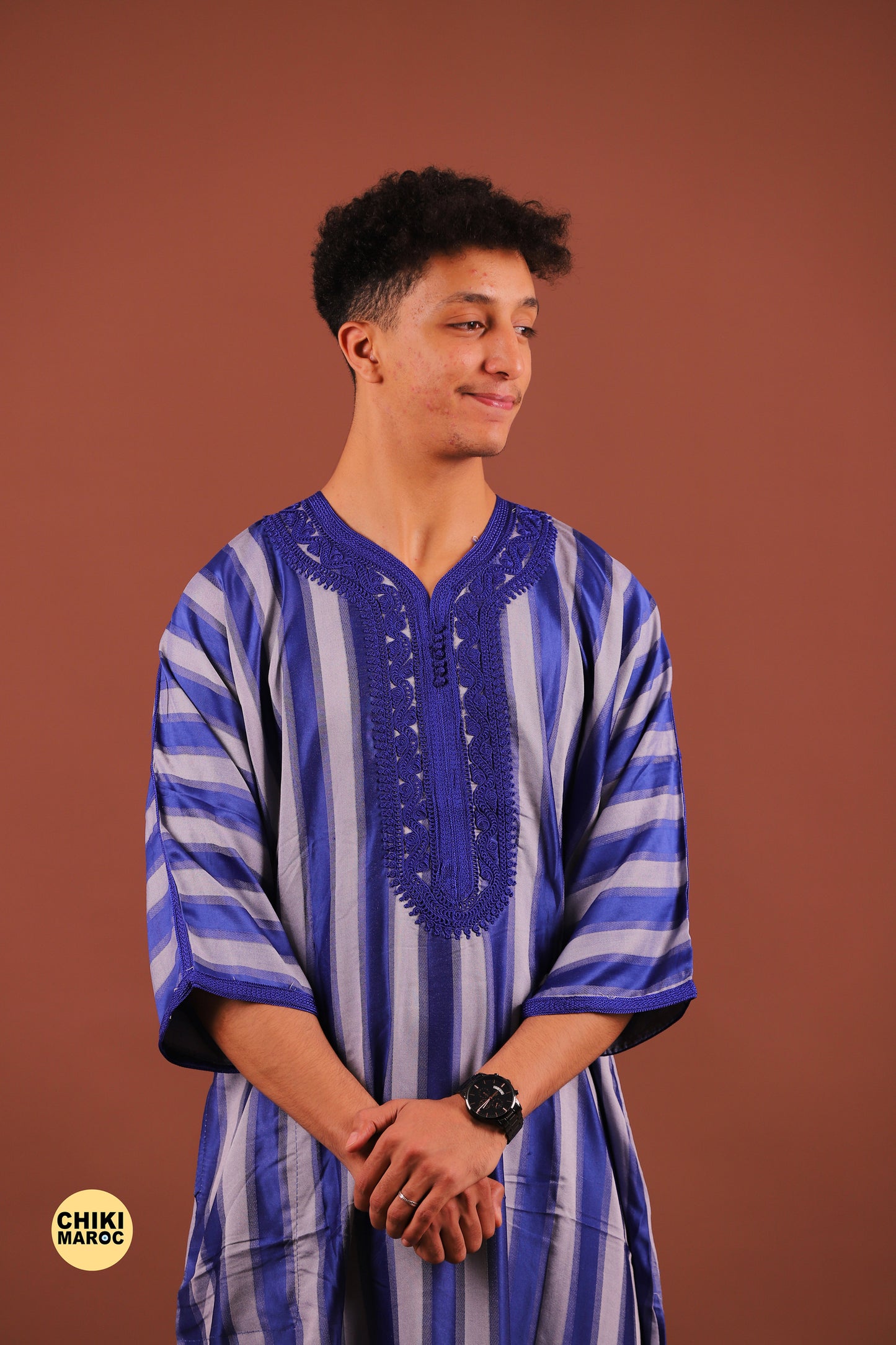 Striped Blue & Grey Moroccan Thobe for Men - Traditional & Stylish