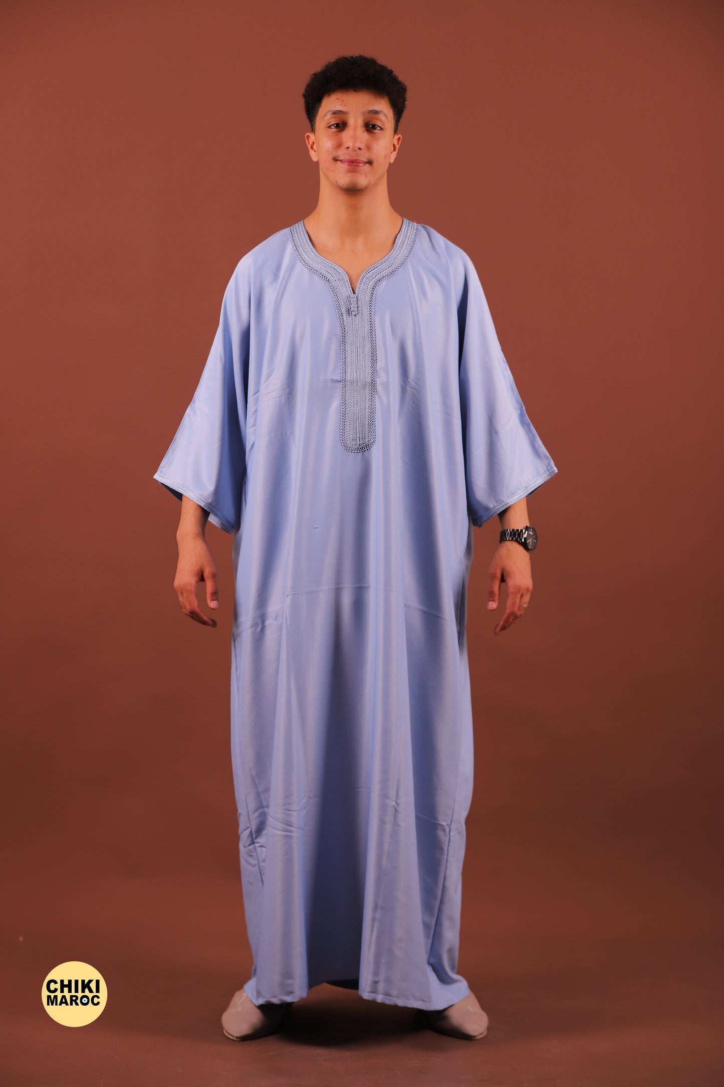 Elegant Blue Baby Moroccan Thobe with Sousdi Embroidery for Men