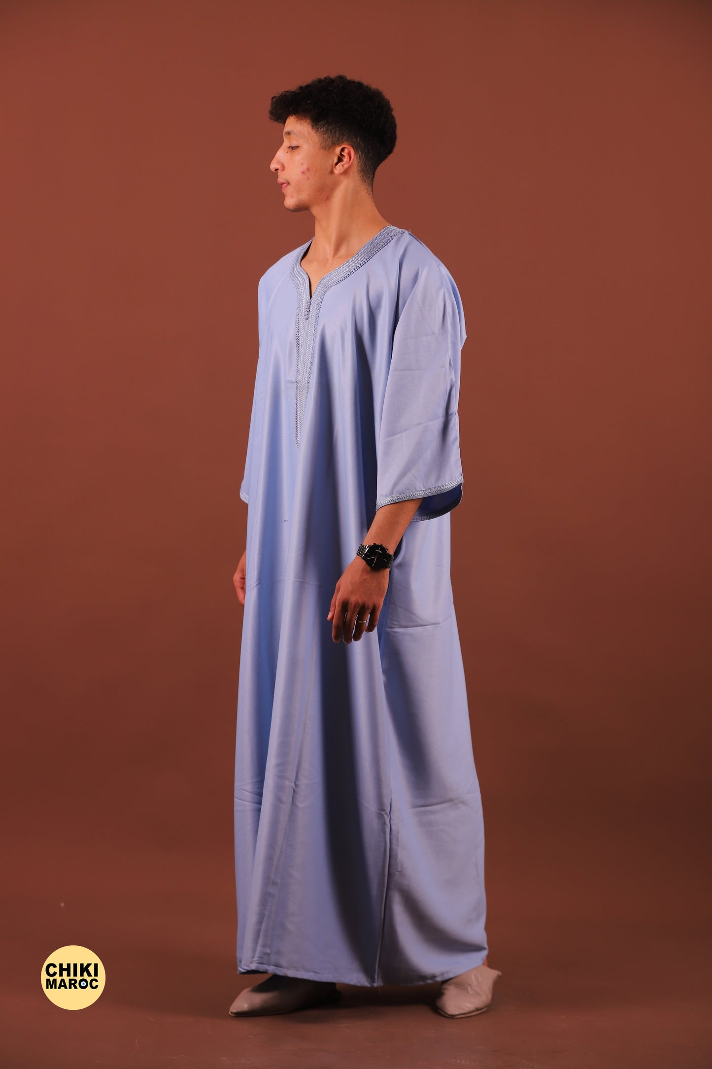 Elegant Blue Baby Moroccan Thobe with Sousdi Embroidery for Men