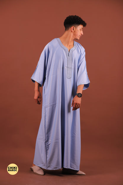 Elegant Blue Baby Moroccan Thobe with Sousdi Embroidery for Men