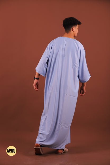 Elegant Blue Baby Moroccan Thobe with Sousdi Embroidery for Men