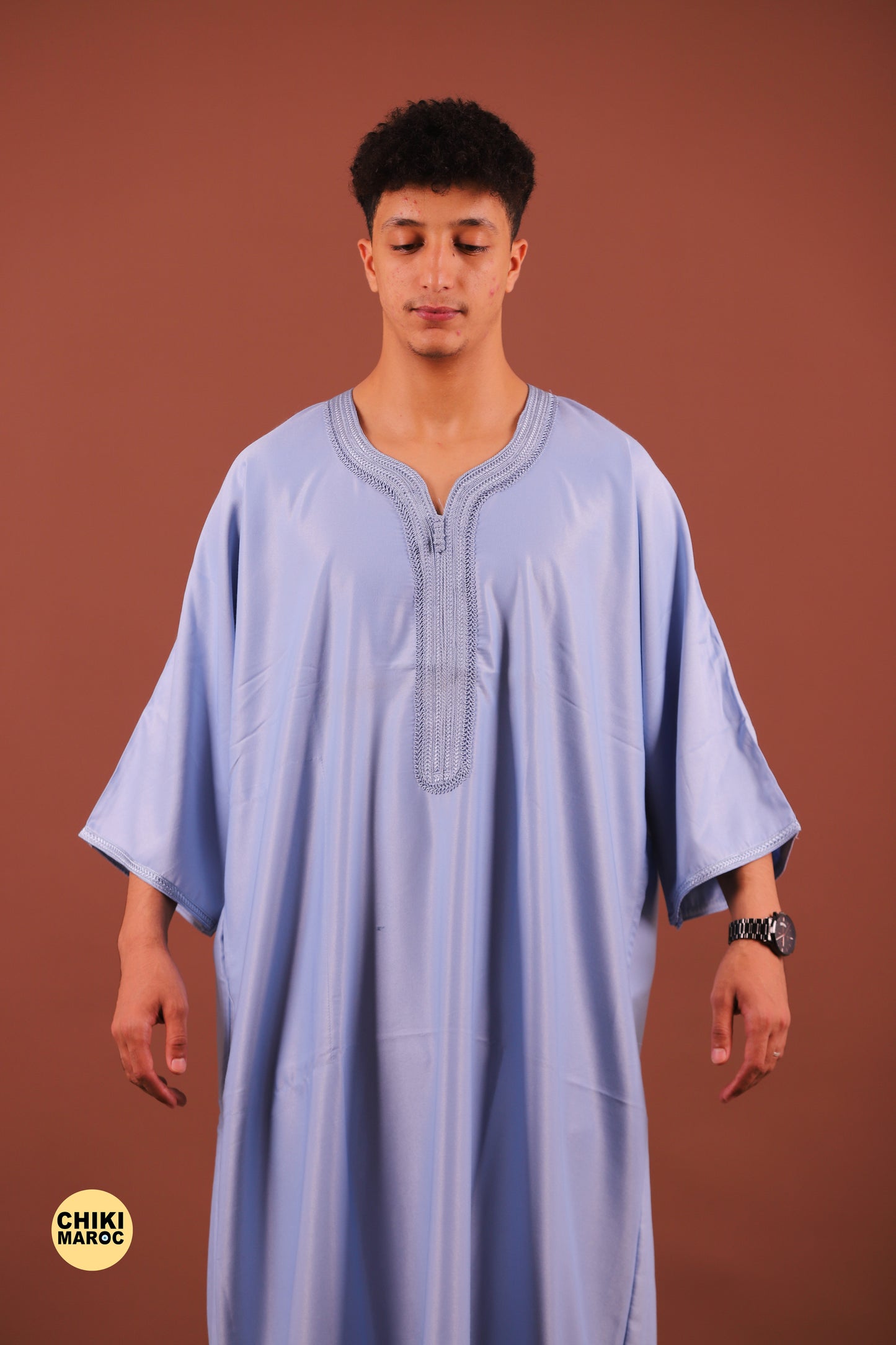 Elegant Blue Baby Moroccan Thobe with Sousdi Embroidery for Men