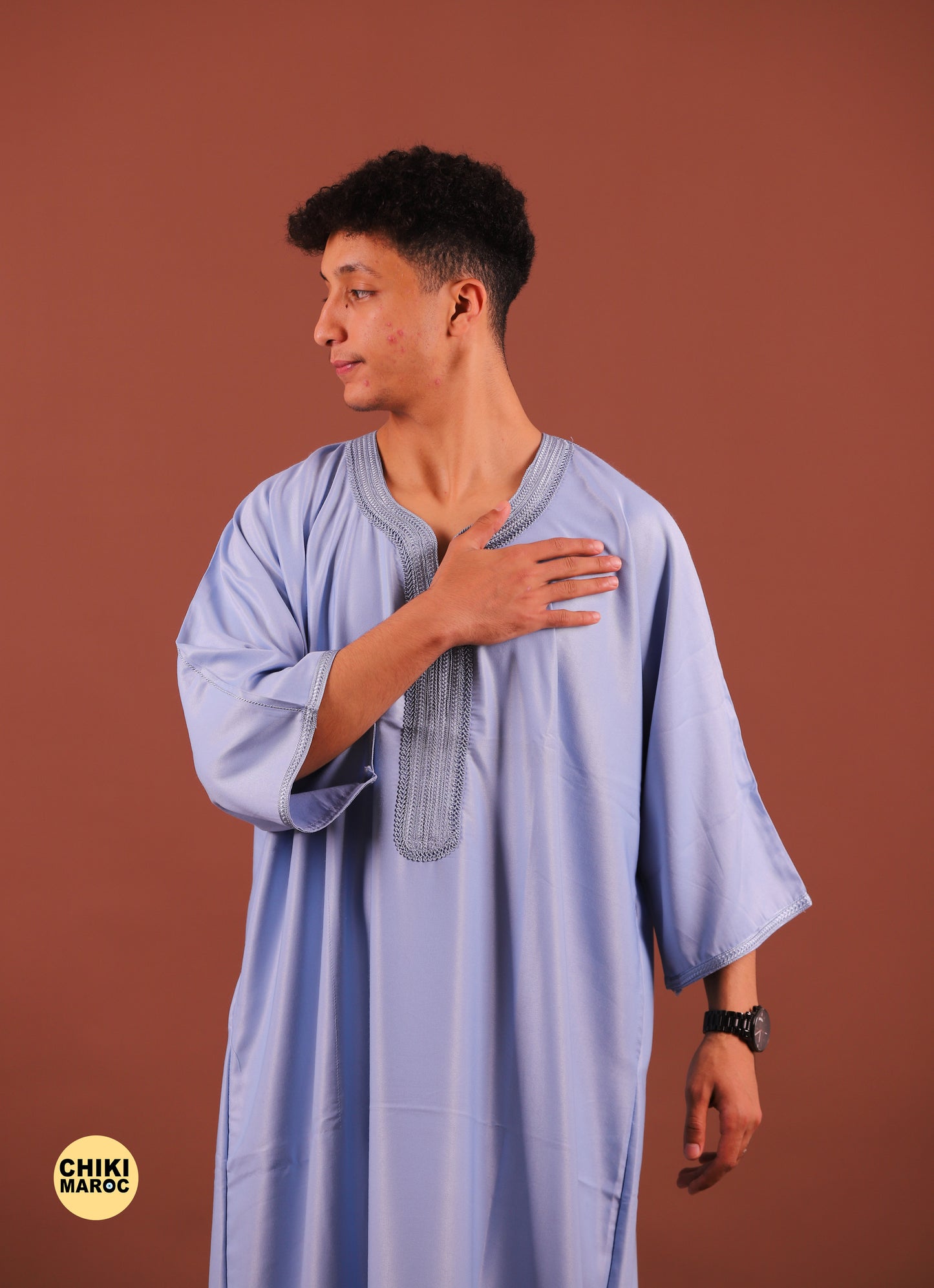 Elegant Blue Baby Moroccan Thobe with Sousdi Embroidery for Men