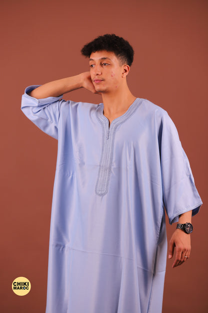 Elegant Blue Baby Moroccan Thobe with Sousdi Embroidery for Men