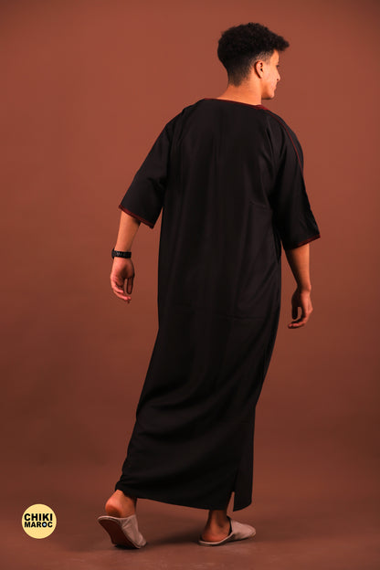 Elegant black Moroccan Thobe with Sousdi Embroidery for Men