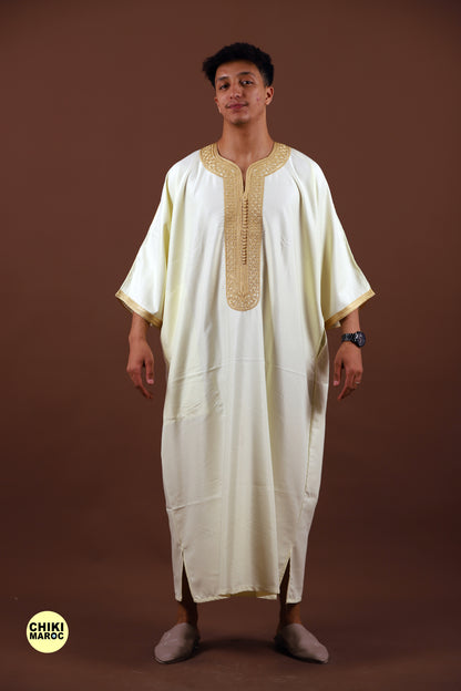 White & Gold Moroccan Thobe, Muslim Nikkah Dress for Men