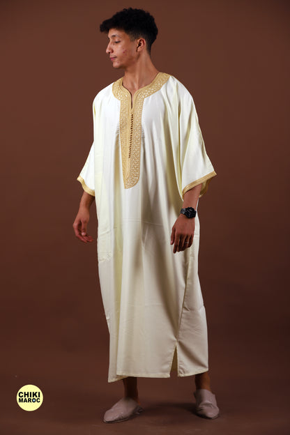 White & Gold Moroccan Thobe, Muslim Nikkah Dress for Men