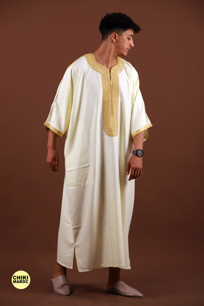 White & Gold Moroccan Thobe, Muslim Nikkah Dress for Men