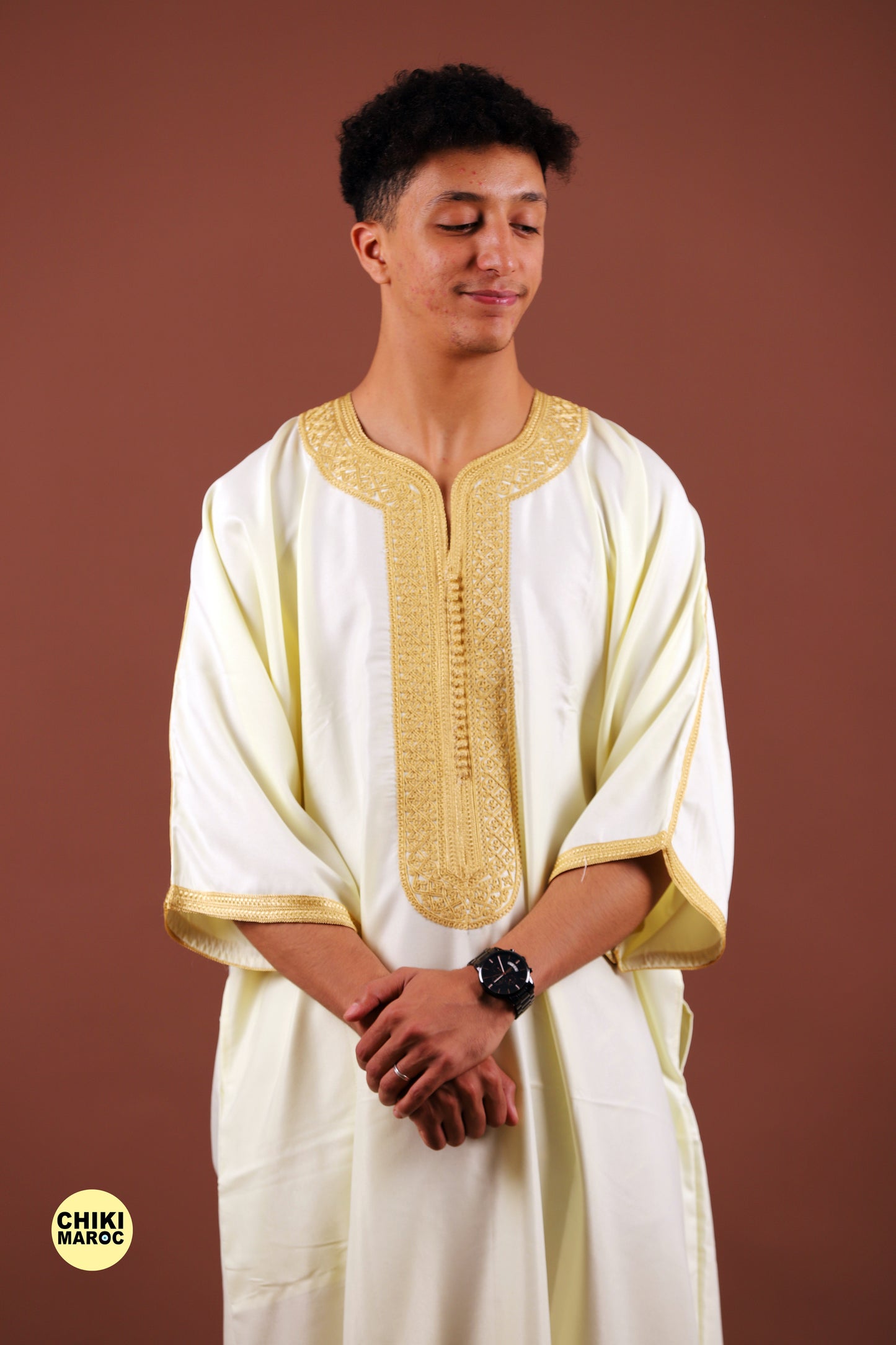 White & Gold Moroccan Thobe, Muslim Nikkah Dress for Men