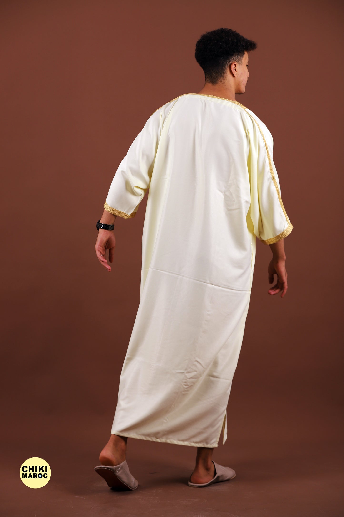 White & Gold Moroccan Thobe, Muslim Nikkah Dress for Men