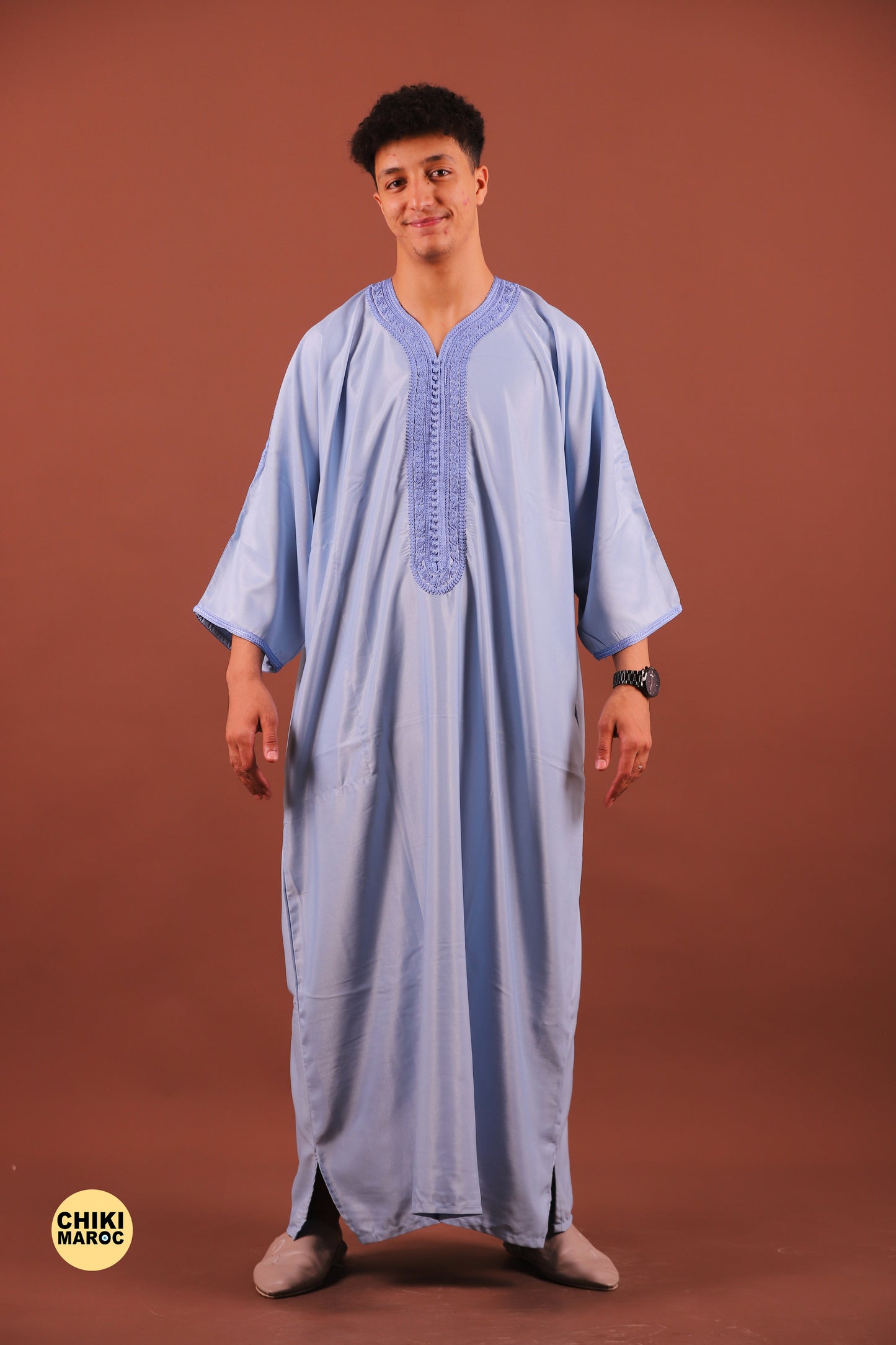 Elegant Blue Baby Moroccan Thobe with Sousdi Embroidery for Men