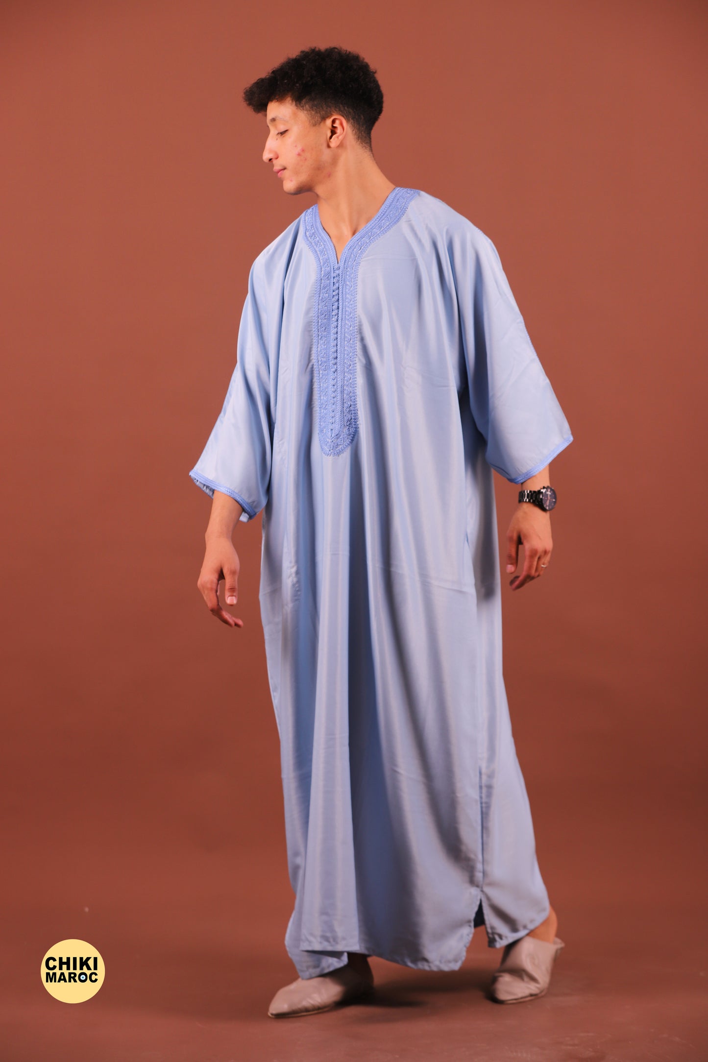 Elegant Blue Baby Moroccan Thobe with Sousdi Embroidery for Men