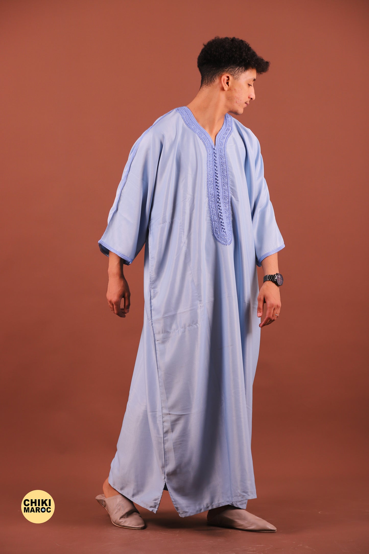 Elegant Blue Baby Moroccan Thobe with Sousdi Embroidery for Men