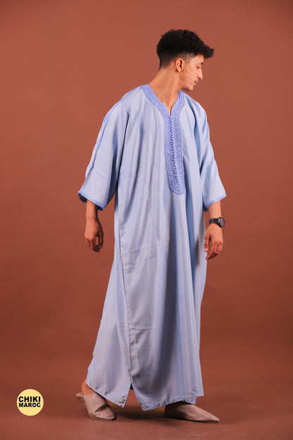 Elegant Blue Baby Moroccan Thobe with Sousdi Embroidery for Men