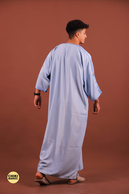 Elegant Blue Baby Moroccan Thobe with Sousdi Embroidery for Men