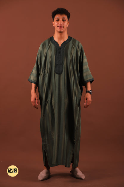 Striped Green Moroccan Thobe for Men - Authentic & Stylish