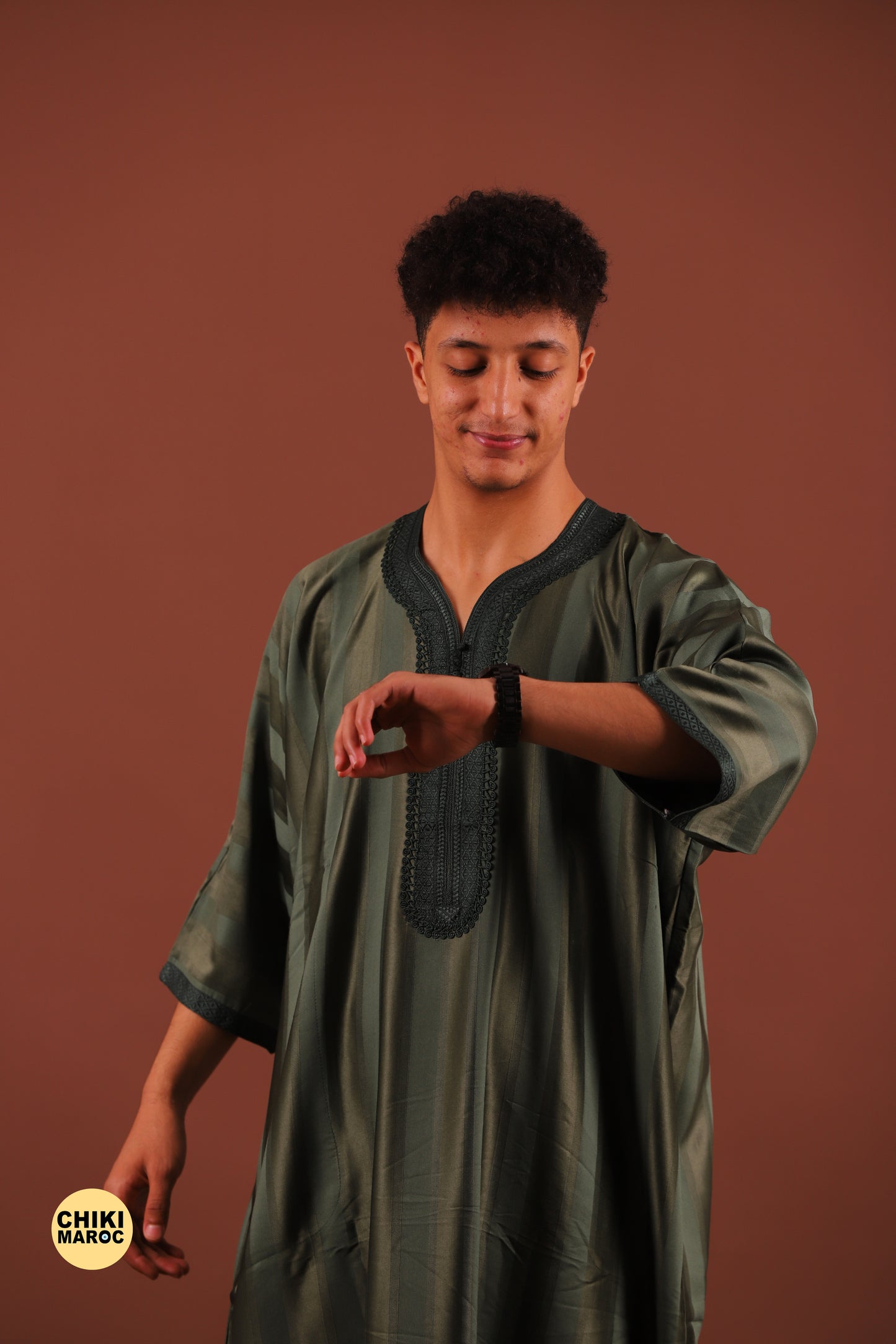 Striped Green Moroccan Thobe for Men - Authentic & Stylish