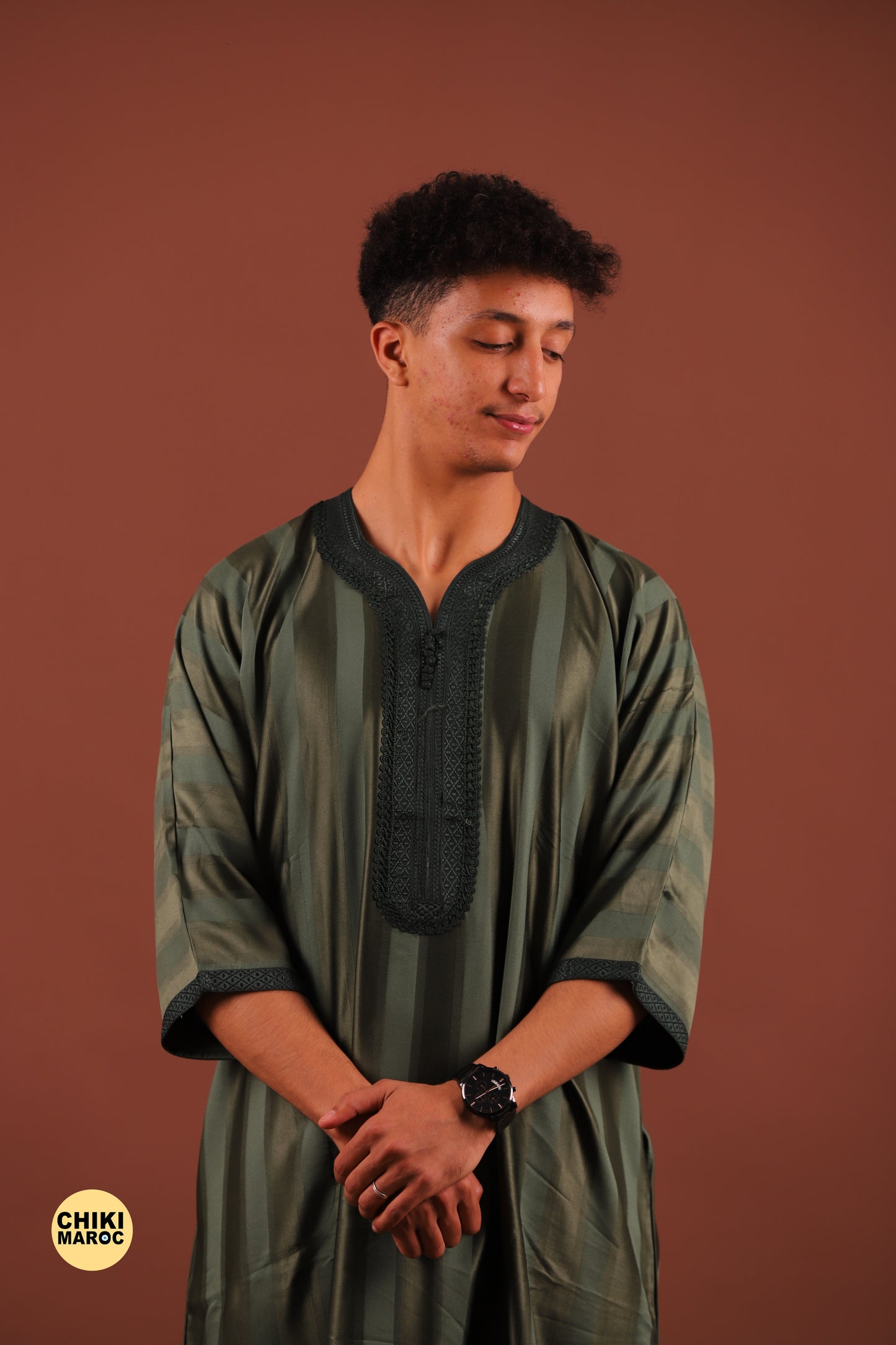 Striped Green Moroccan Thobe for Men - Authentic & Stylish