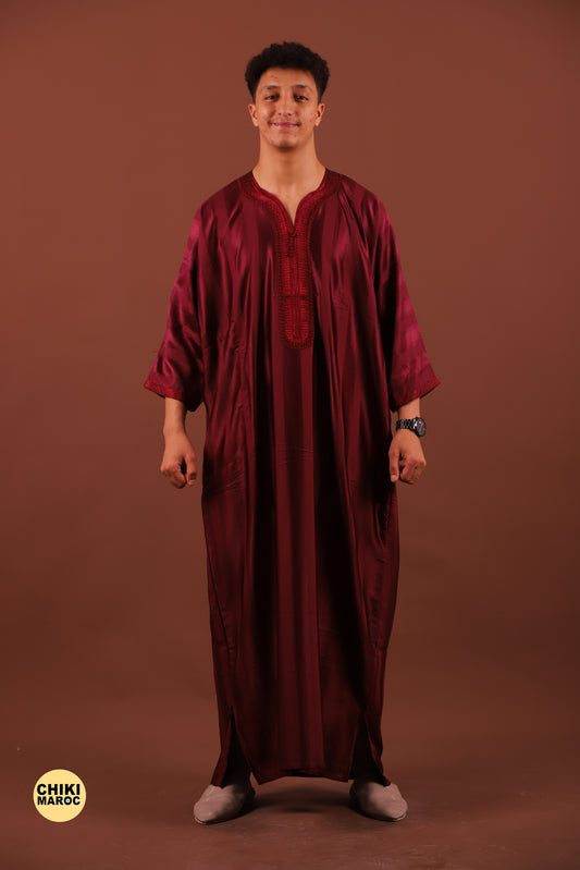 Striped Red Moroccan Thobe for Men - Authentic & Stylish