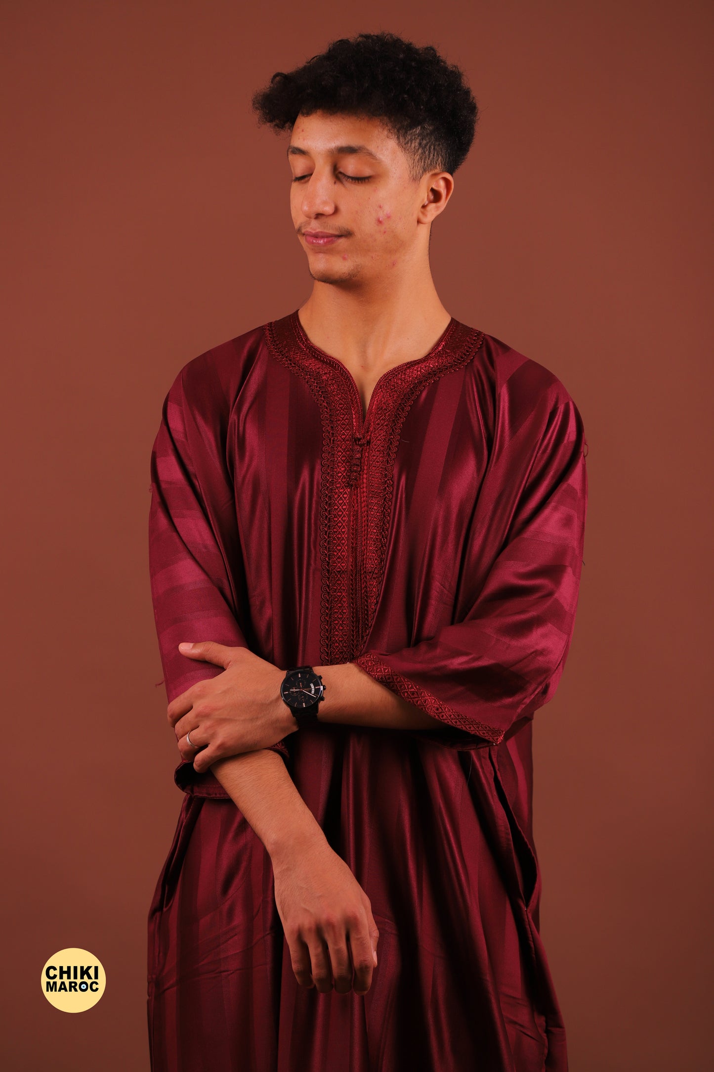 Striped Red Moroccan Thobe for Men - Authentic & Stylish