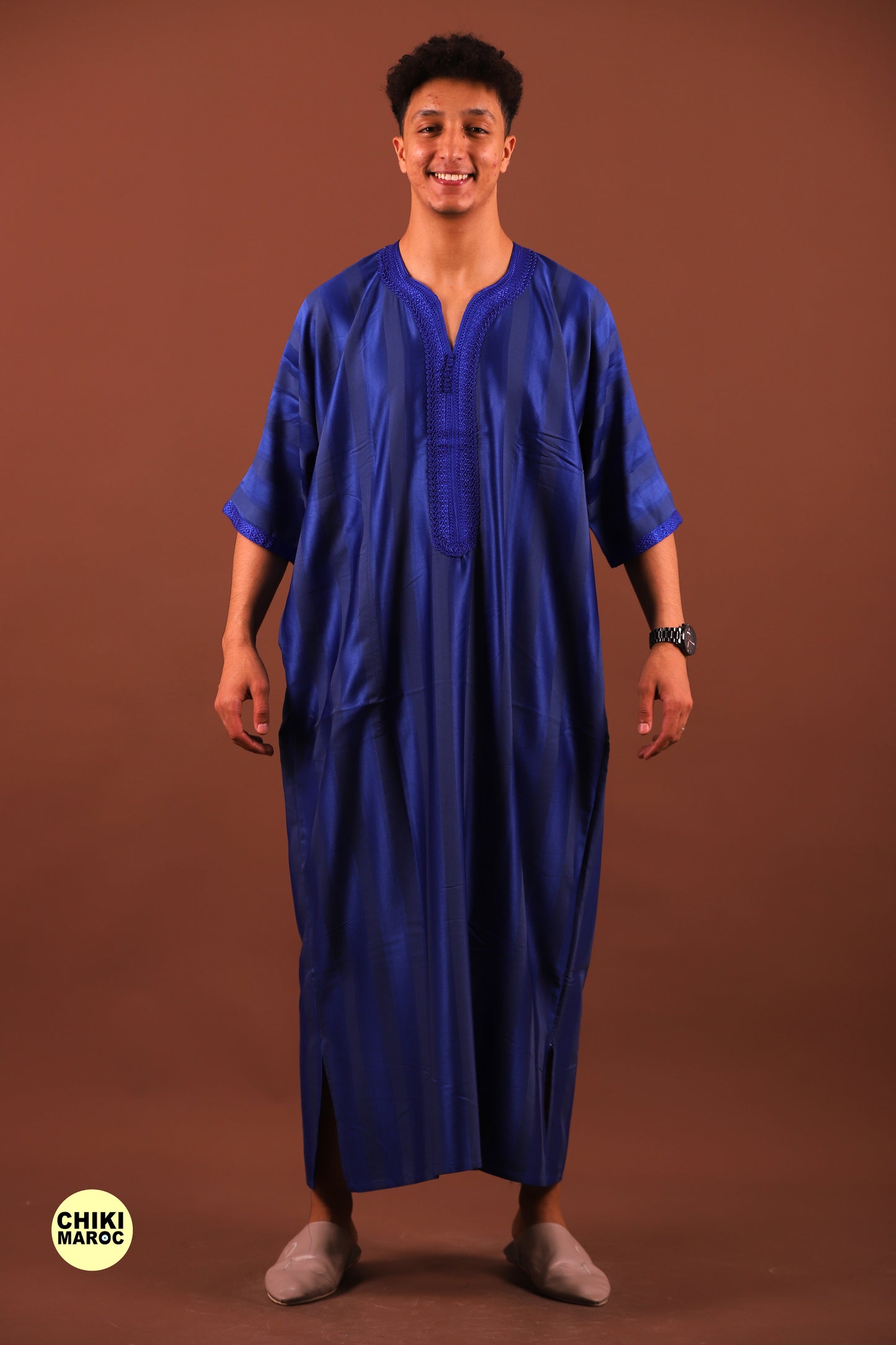 Striped Blue Moroccan Thobe for Men - Authentic & Stylish