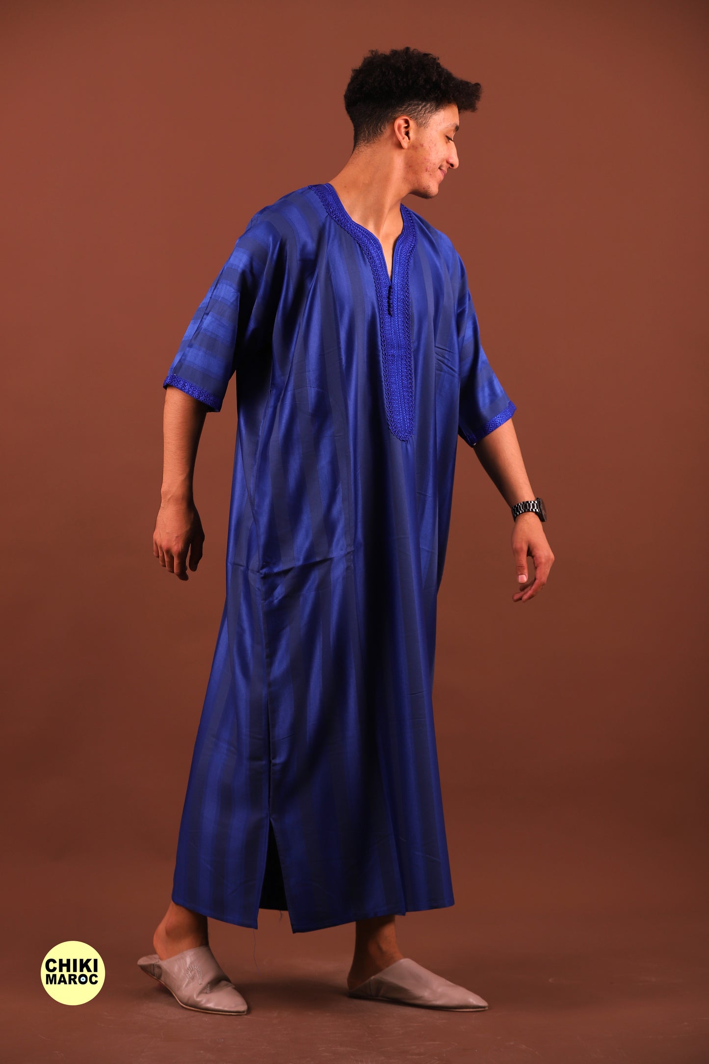 Striped Blue Moroccan Thobe for Men - Authentic & Stylish