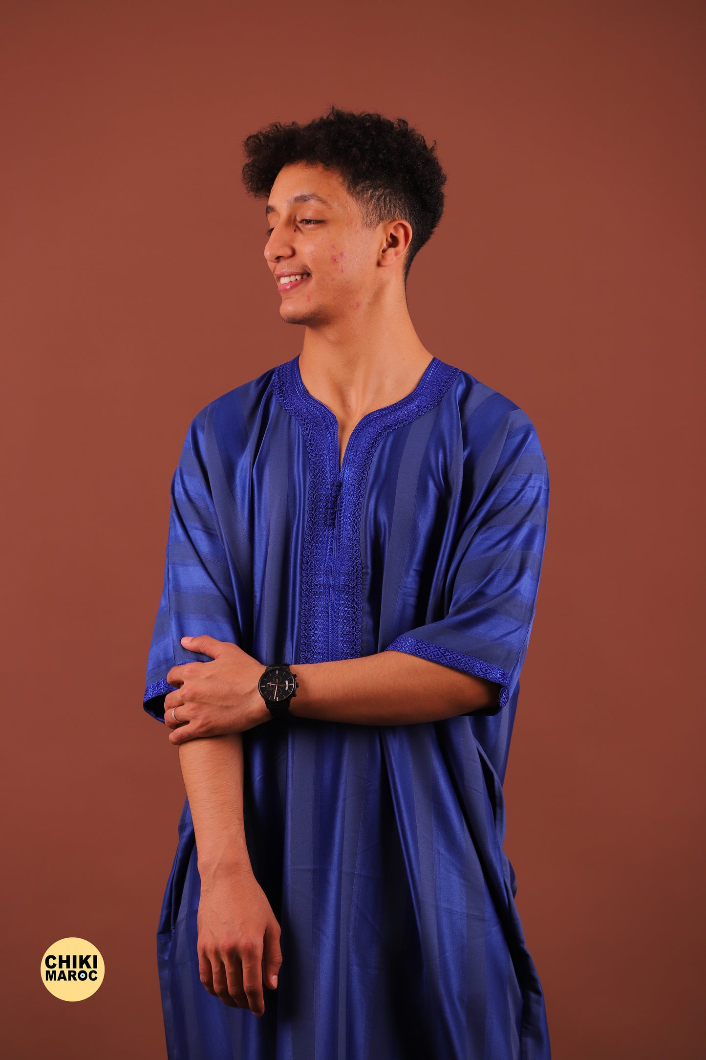 Striped Blue Moroccan Thobe for Men - Authentic & Stylish