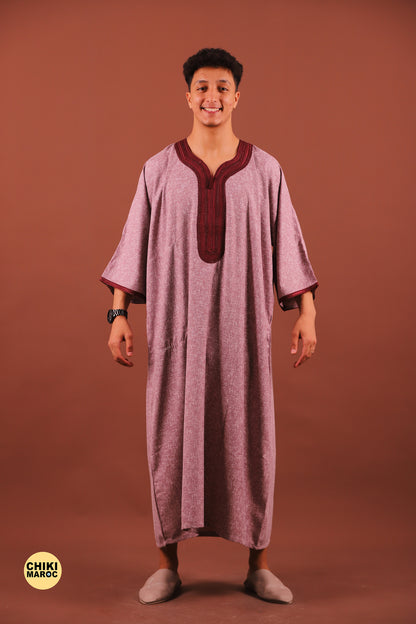 Elegant Rose-Red Moroccan Thobe, Muslim Kaftan for Men