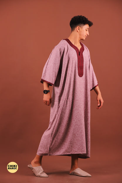 Elegant Rose-Red Moroccan Thobe, Muslim Kaftan for Men