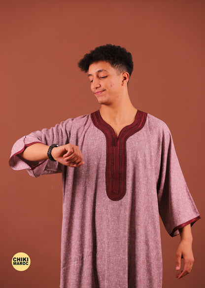 Elegant Rose-Red Moroccan Thobe, Muslim Kaftan for Men