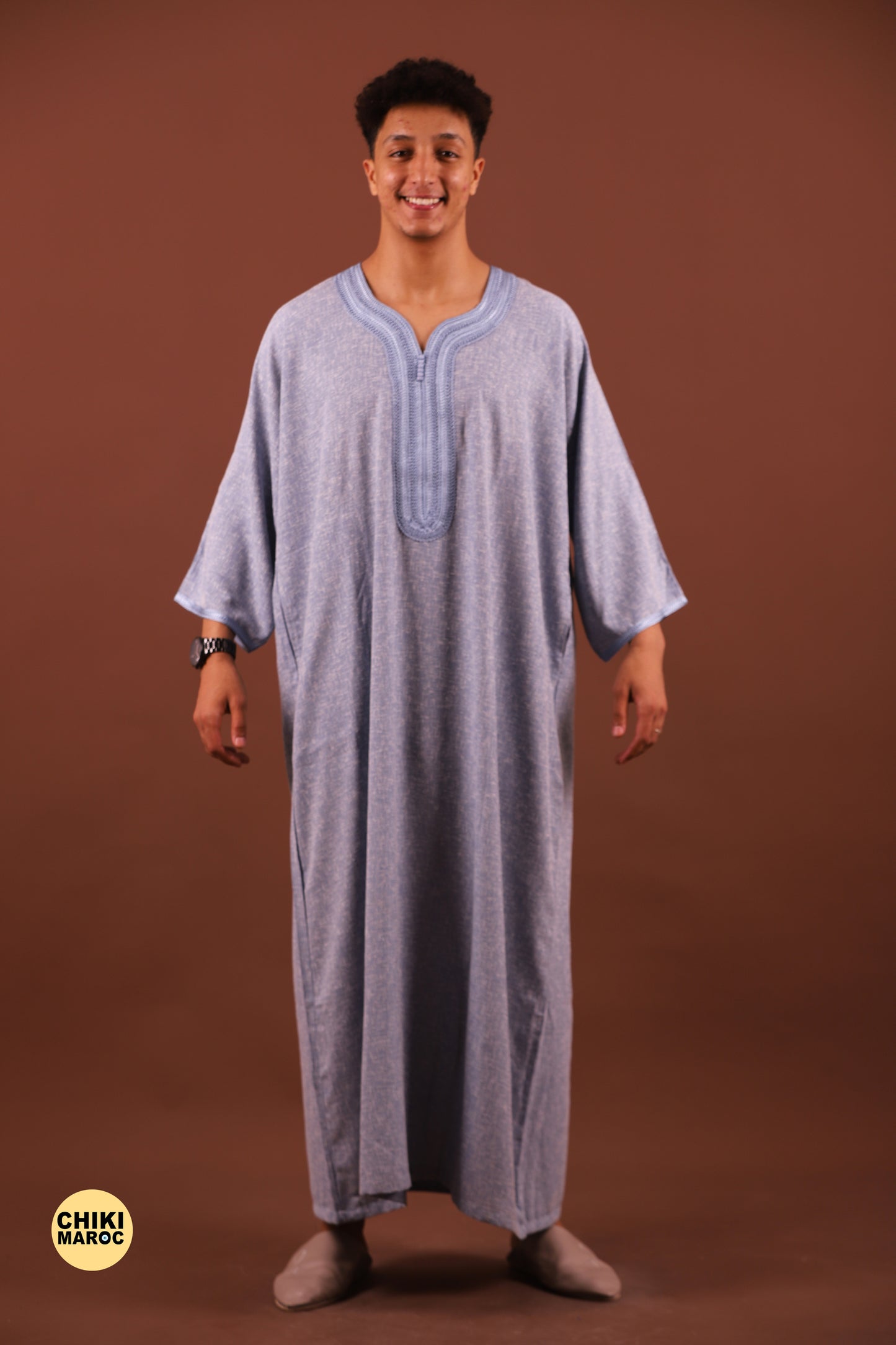 Elegant sky-Blue Moroccan Thobe, Muslim Kaftan for Men