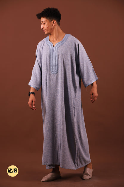 Elegant sky-Blue Moroccan Thobe, Muslim Kaftan for Men