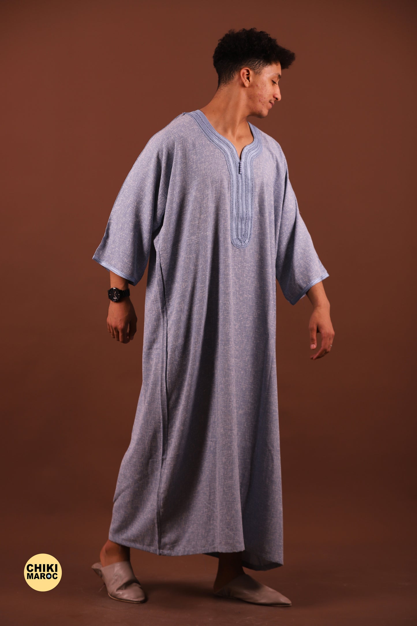 Elegant sky-Blue Moroccan Thobe, Muslim Kaftan for Men