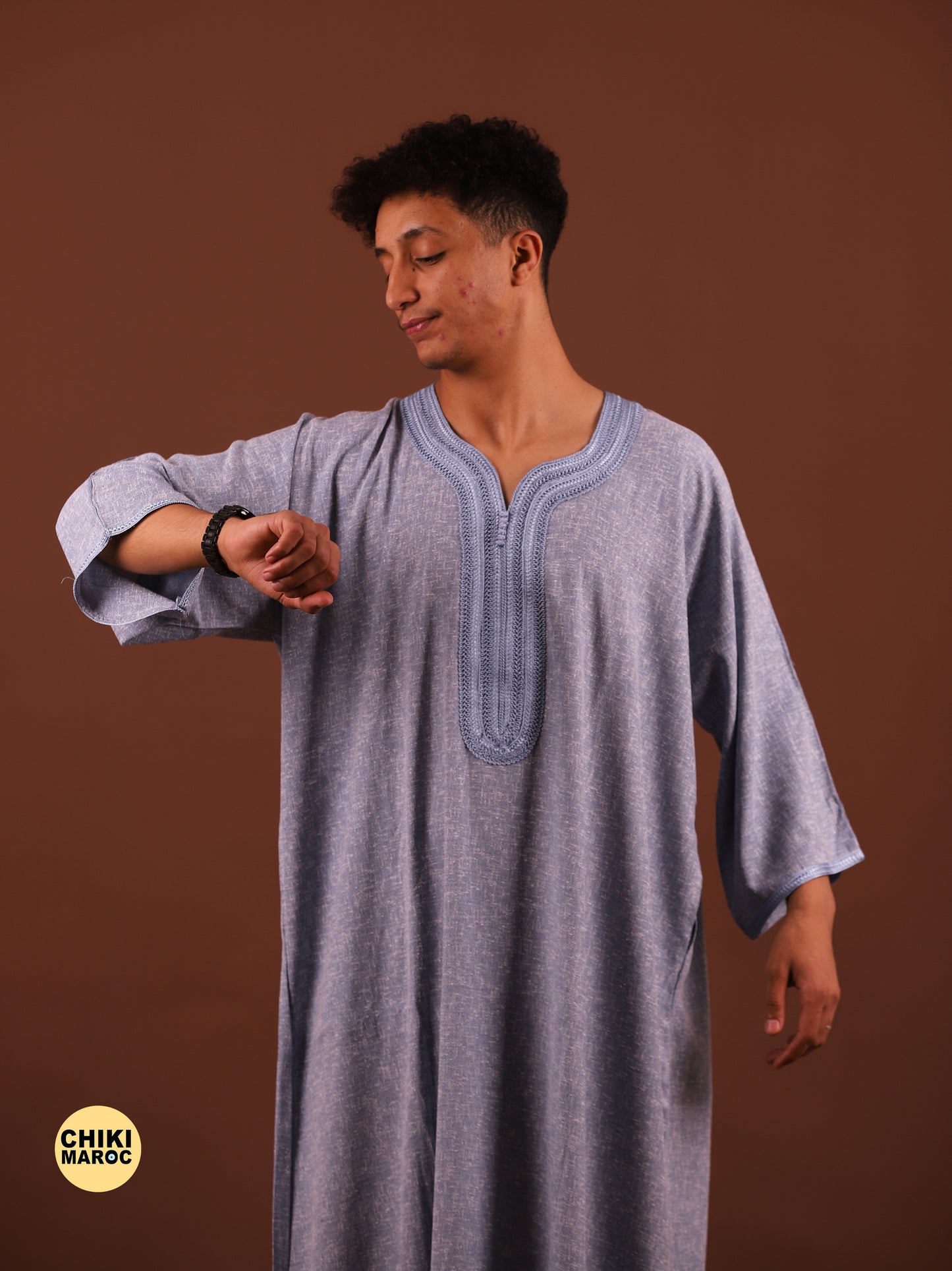 Elegant sky-Blue Moroccan Thobe, Muslim Kaftan for Men