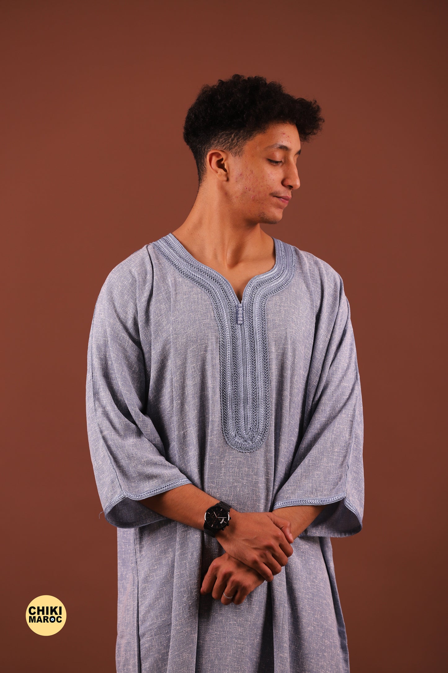 Elegant sky-Blue Moroccan Thobe, Muslim Kaftan for Men